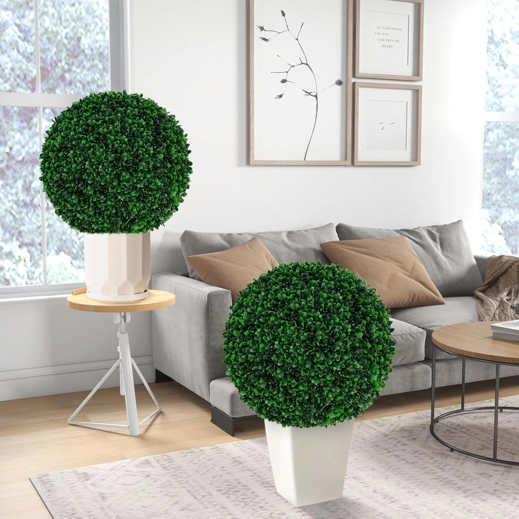 Set di 2 palline in topiaria artificiale da 52 cm, finte, con foglie perpetue, resistenti al sole, arbusti verdi rotondi, per giardino, cortile, veranda, matrimonio