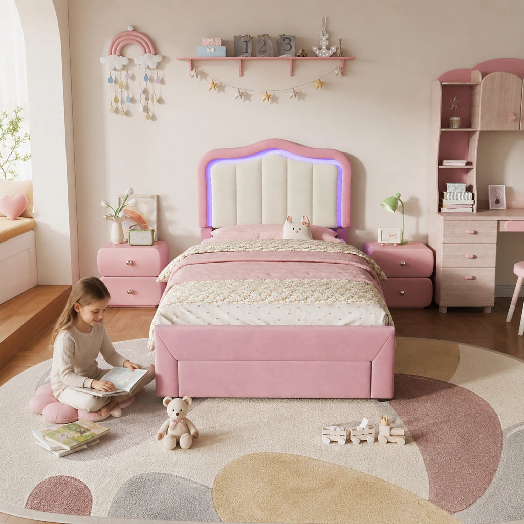 letto imbottito velluto rosa 90 x 200 cm
