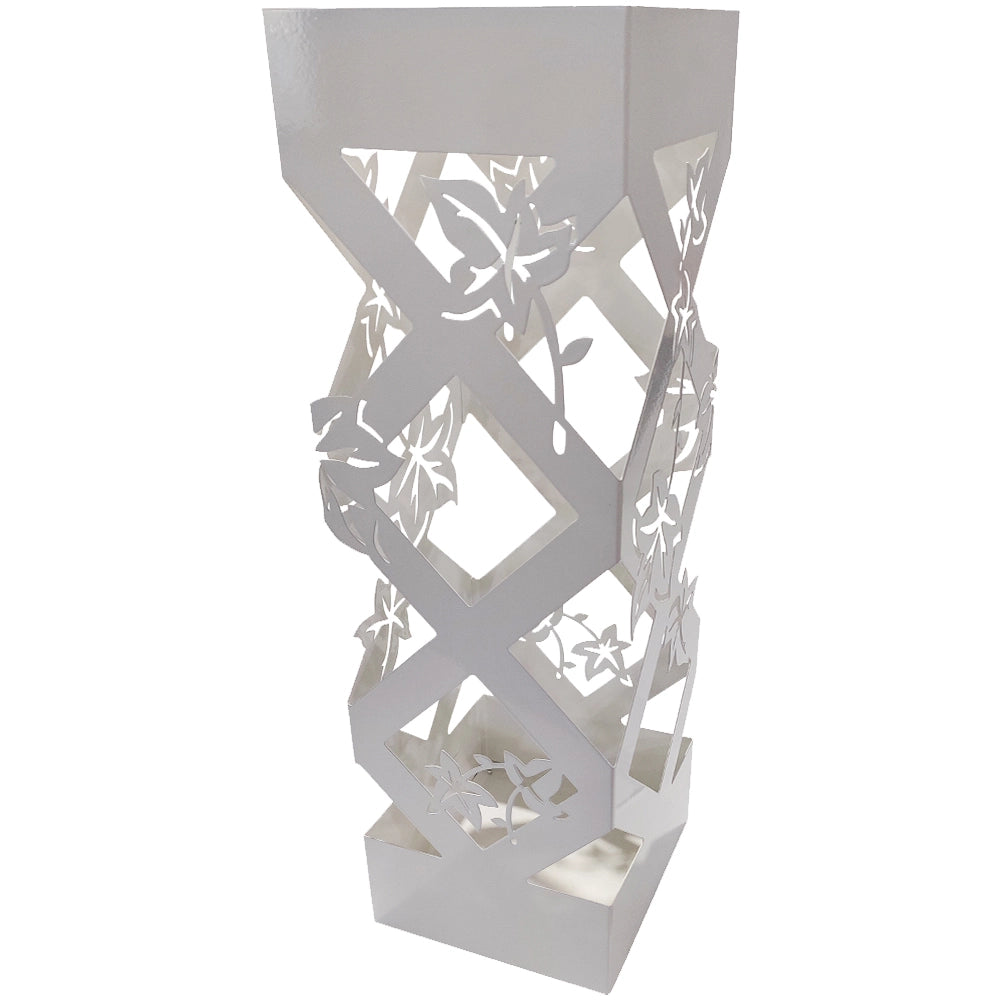 Portaombrelli da Ingresso Design Floreale Quadrato 15,5x15,5x49 cm in Ferro Bianco
