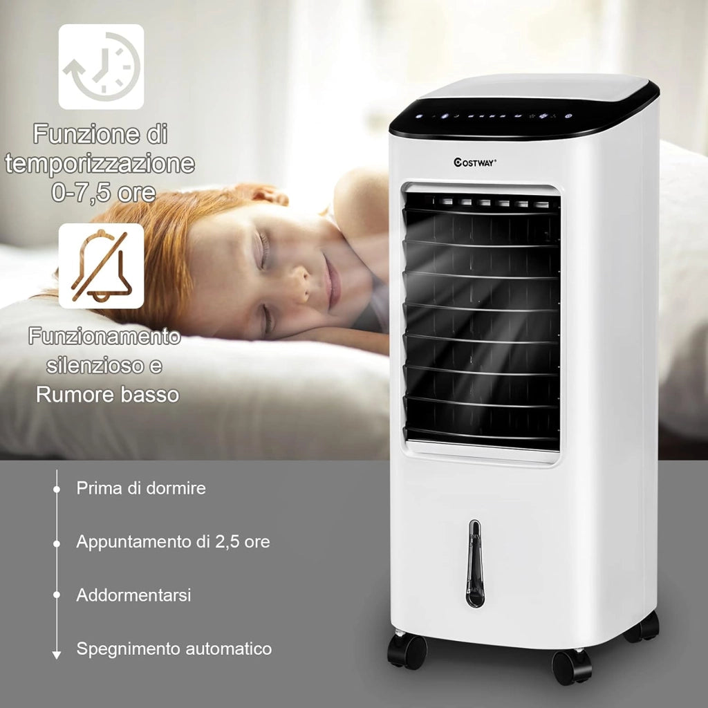 Condizionatore Portatile 4 in 1, Con Raffreddamento, Ventola, Umidificazione, Purificazione, Serbatoio dell’acqua di 7 L, 7,5 H Timer, Con Telecomando e Ruote