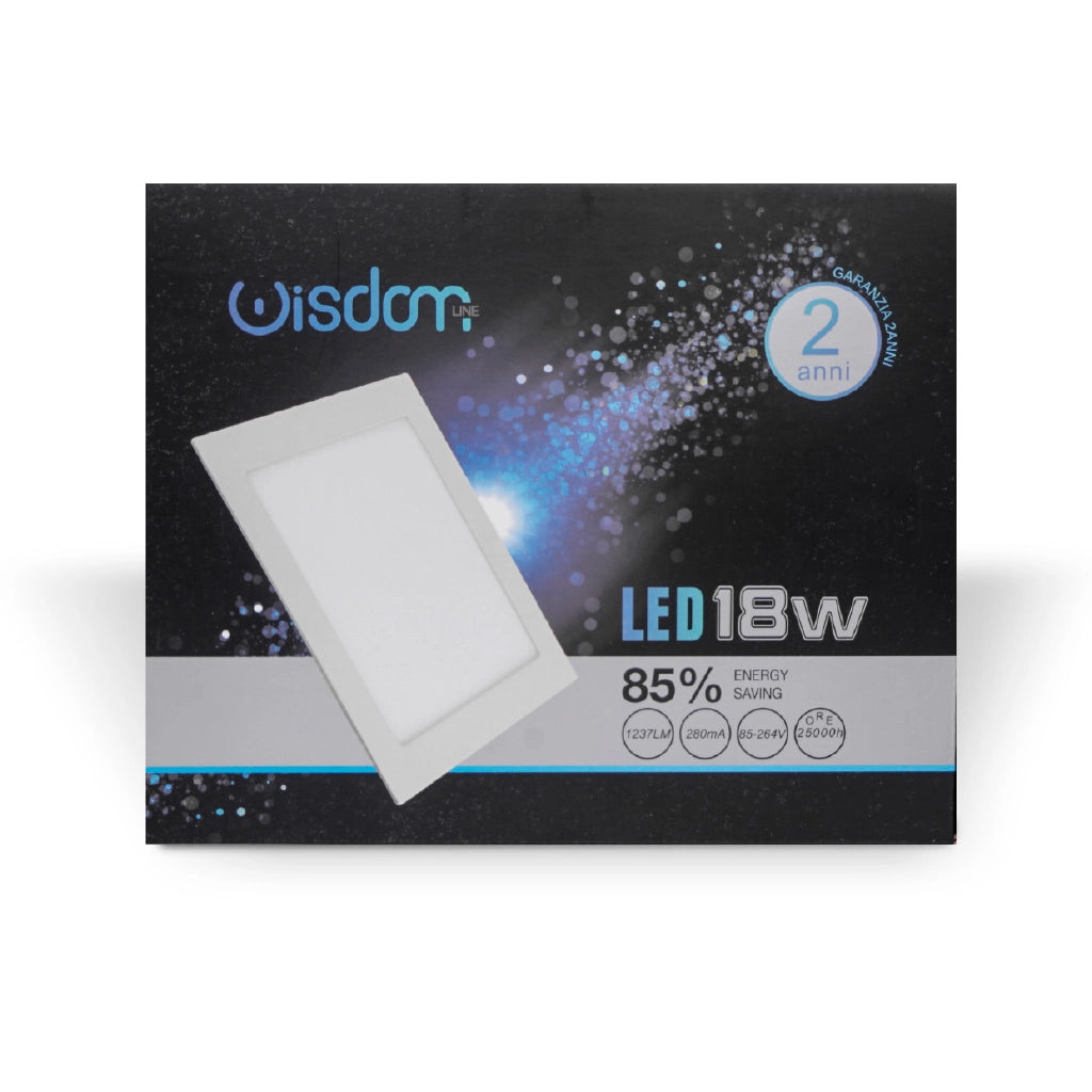 Pannello led slim da incasso quadrato 18w 4000K luce naturale