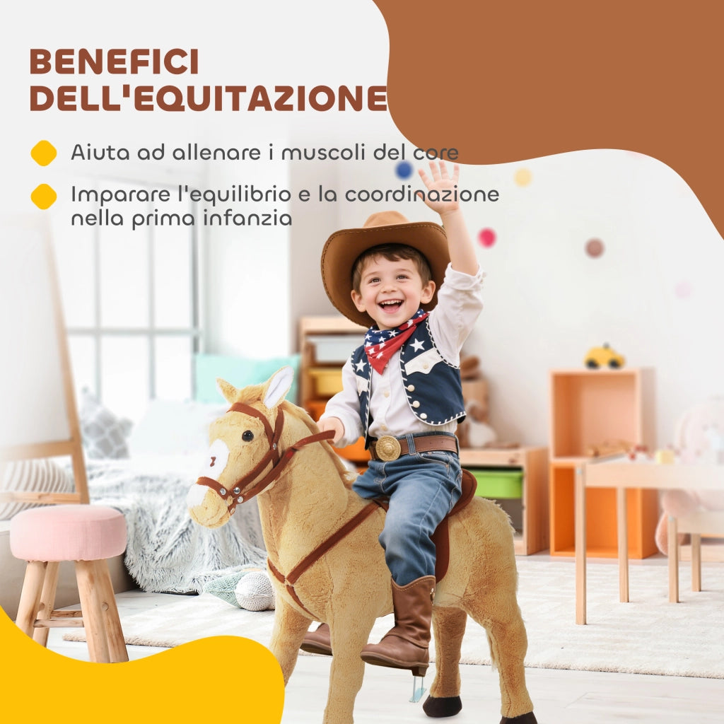 Cavallo Giocattolo ¨C zephmum ¨C 85x28x60 cm, Beige, Con Suoni, Sella