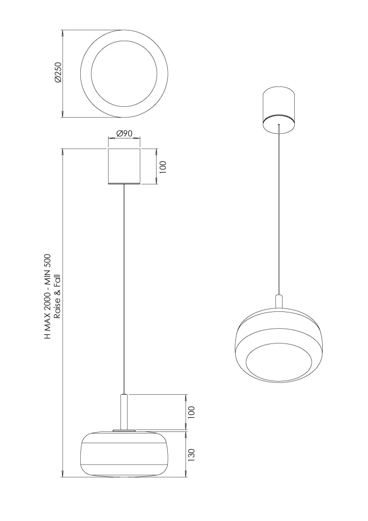 Lampada a Sospensione LED Devero 8W, Ø25cm, Vetro Borosilicato Cognac Sfumato, Dimmerabile, CCT 2700K-3000K-4000K, IP20 - Devero Collection