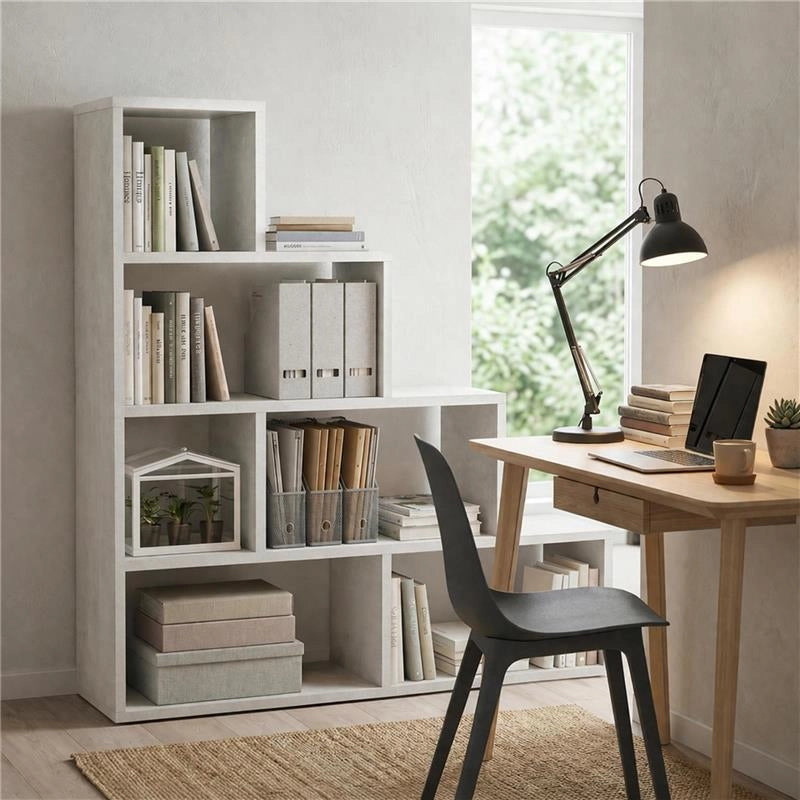 SCAFFALE A LIBRERIA DI DESIGN A SCALA L IN LEGNO DIMENSIONI 144X150X38 CM, COLORE OSSIDO BIANCO