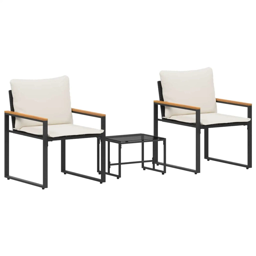 Set di Mobili con cuscino 3 pcs Nero e Bianco Crema Rattan