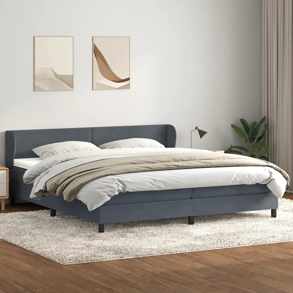 Giroletto a Molle con Materassi Grigio Scuro 180x220 cm Velluto
