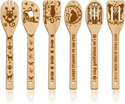 Set di Cottura in Bambù - 6 Pezzi - Cucchiai in Legno con Disegno - Spatola da Cucina - Cucchiaio in Legno per Cottura - Regalo per l'Amicizia