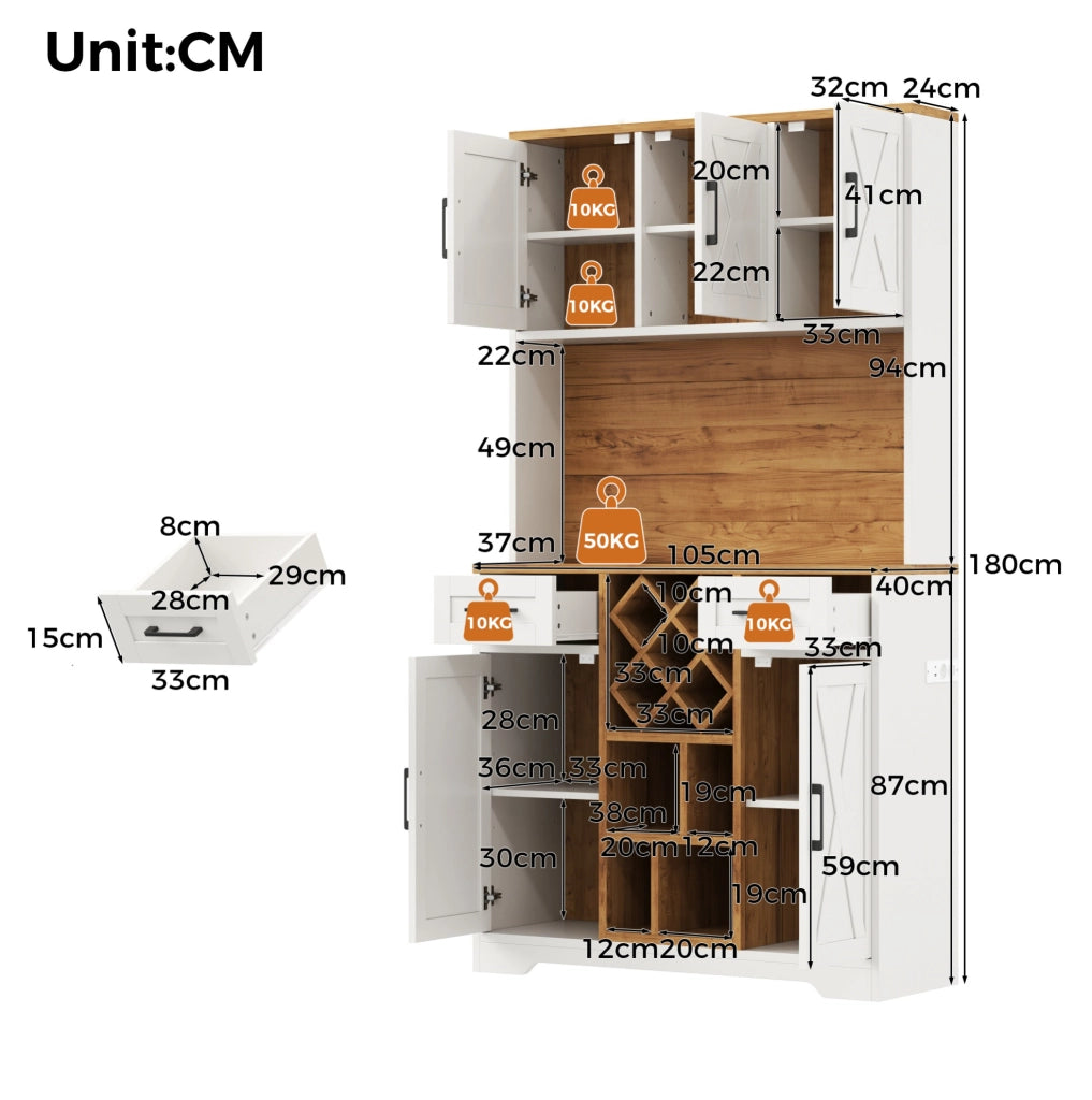 Mobile alto da cucina 105 x 40 x 180 cm in MDF bicolore con LED