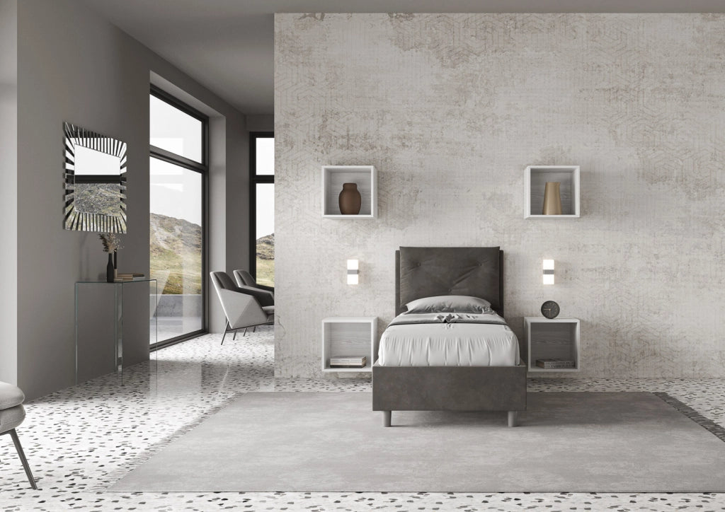 BS COM Letto singolo con rete imbottito 80x190 microfibra grigio