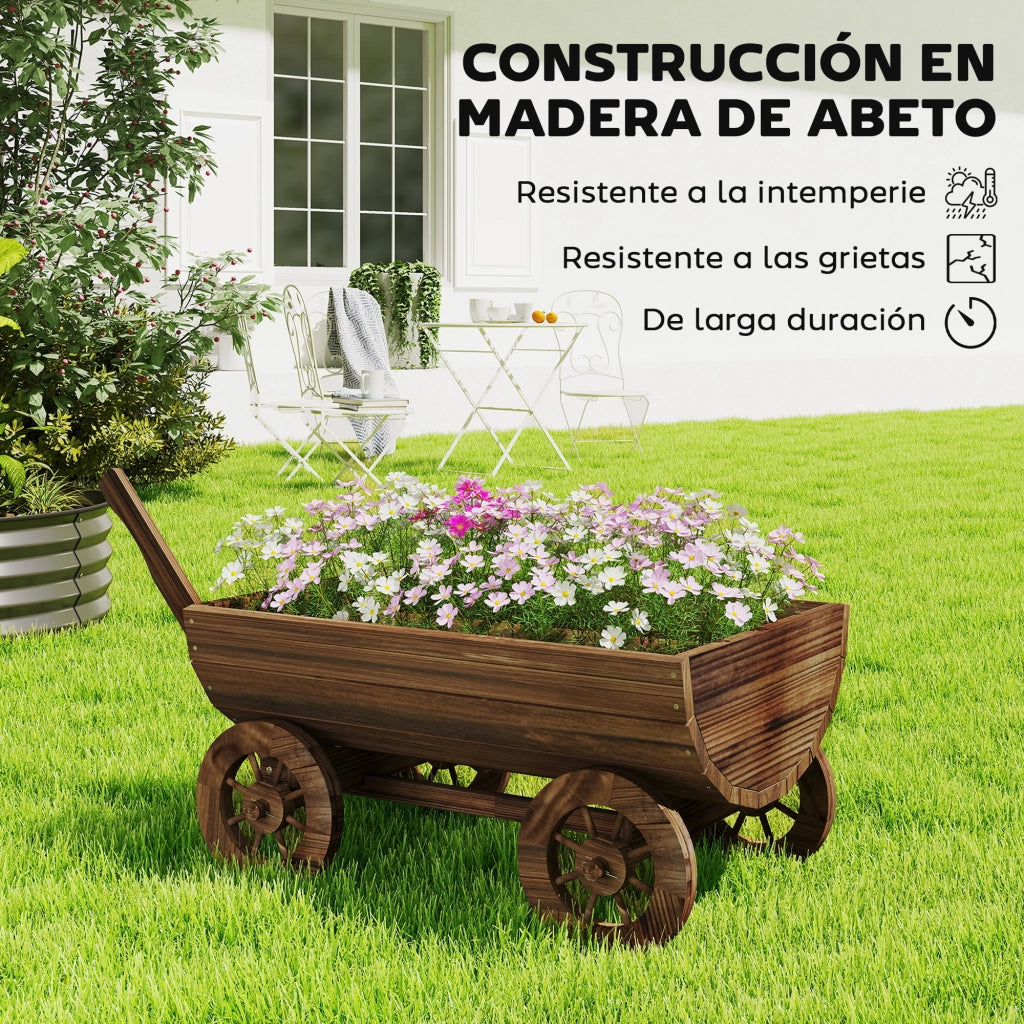 Carrello Giardino Legno con 4 Ruote e Manico ¨C zephmum ¨C 115x40x54,5 cm Carbonizzato