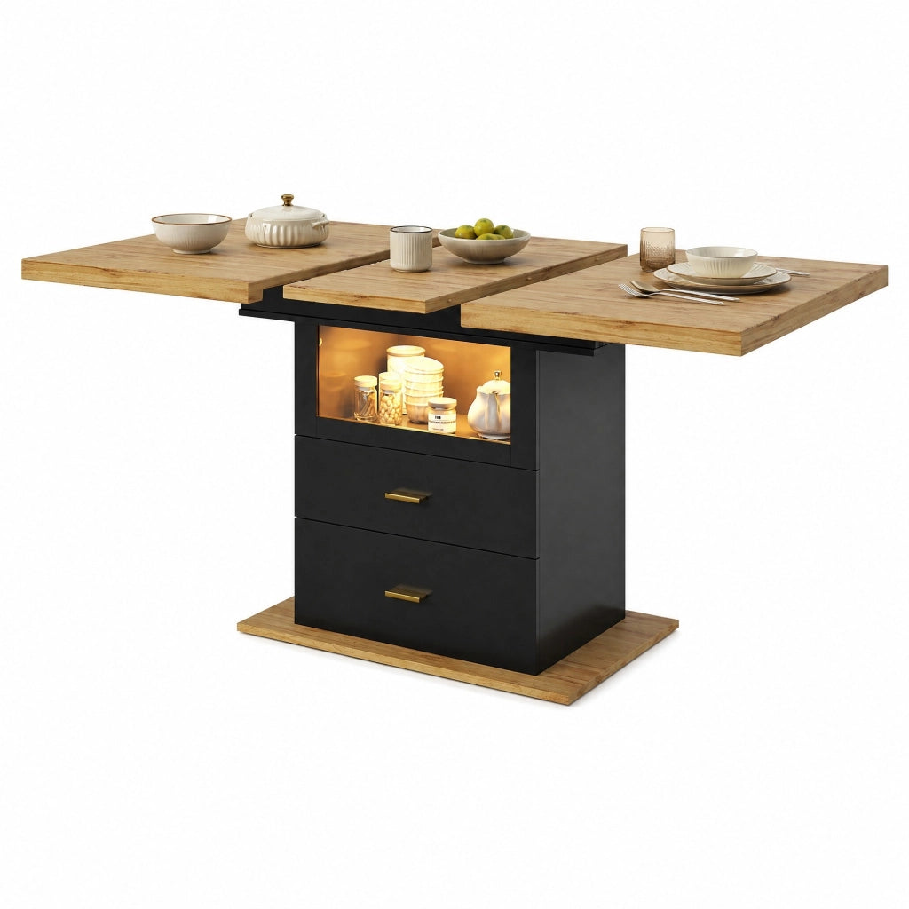 Tavolo da pranzo allungabile 110-140 x 80 x 75 cm con 2 cassetti e LED