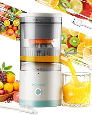 Centrifuga elettrica per succo di agrumi - caricabile via USB - portatile - funzione gocciolamento - arancia limone pompelmo - set di spazzola per pulizia - bianco