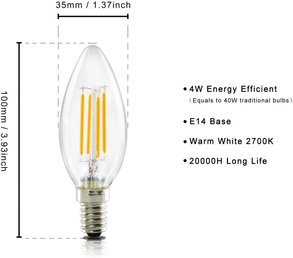 ZMH Bombilla LED Bombilla LED Edison Candelabro Vintage Luz de Vela Antiguo