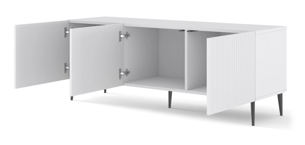 MOBILE RAVENNA B PORTA TV IN MDF RIVESTITO IN FOGLIO 3D 150 BIANCO OPACO GAMBE NERE