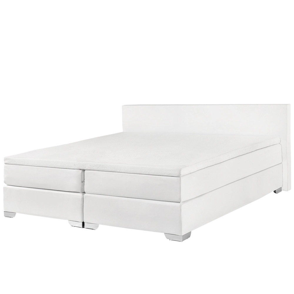 Letto continentale 180 x 200 cm in ecopelle bianca con materasso a molle insacchettate
