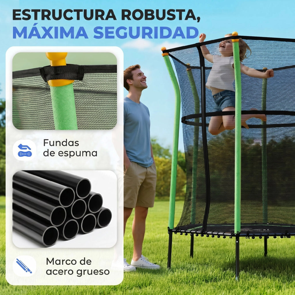 Trampolino Elastico per Bambini con Rete di Sicurezza ¨C zephmum ¨C Verde ?163,5x190 cm