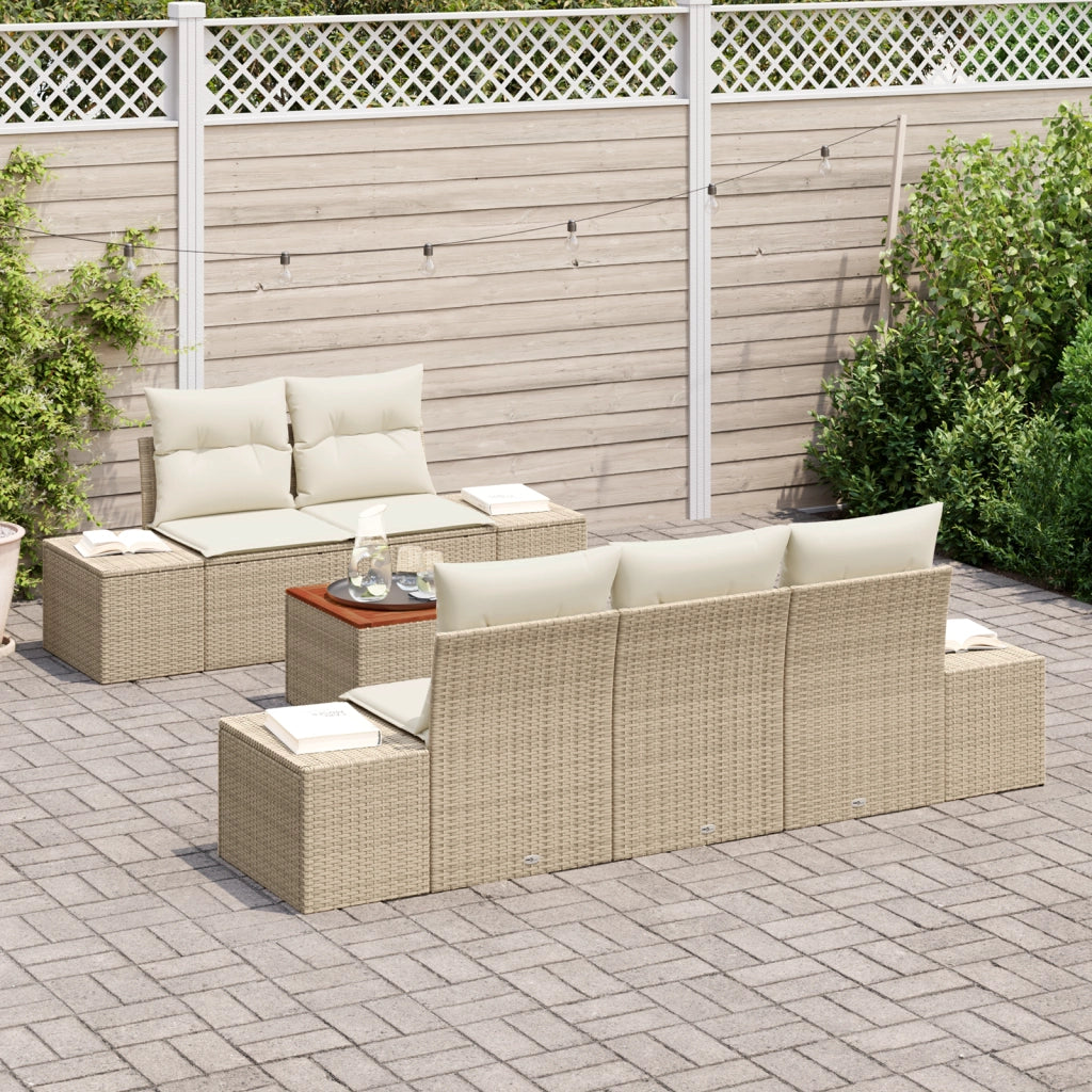 Set Divano Giardino 6 Pezzi con Cuscini Beige Polyrattan Acacia