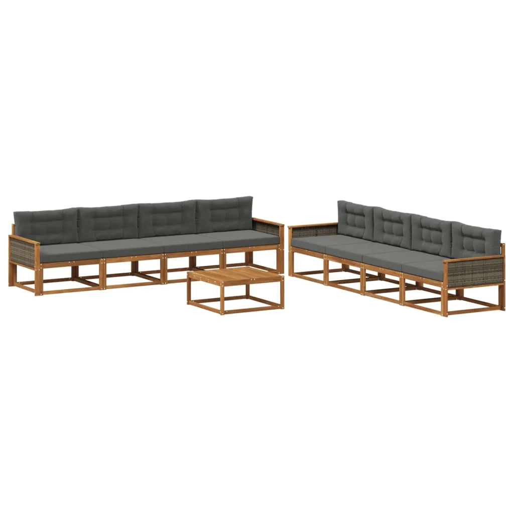 Set di divani da esterno con cuscino 9 pcs Naturale e Antracite