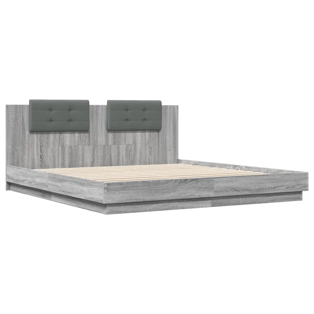 Giroletto con Testiera e LED Grigio Sonoma 160x200 cm