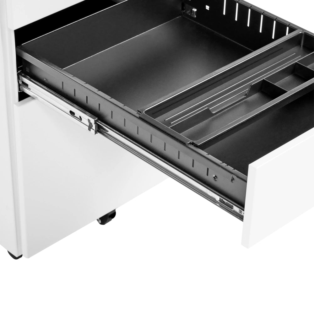 Mobiletto Ufficio Acciaio Nero con Ruote 3 Cassetti Chiusura a Chiave Design Industriale