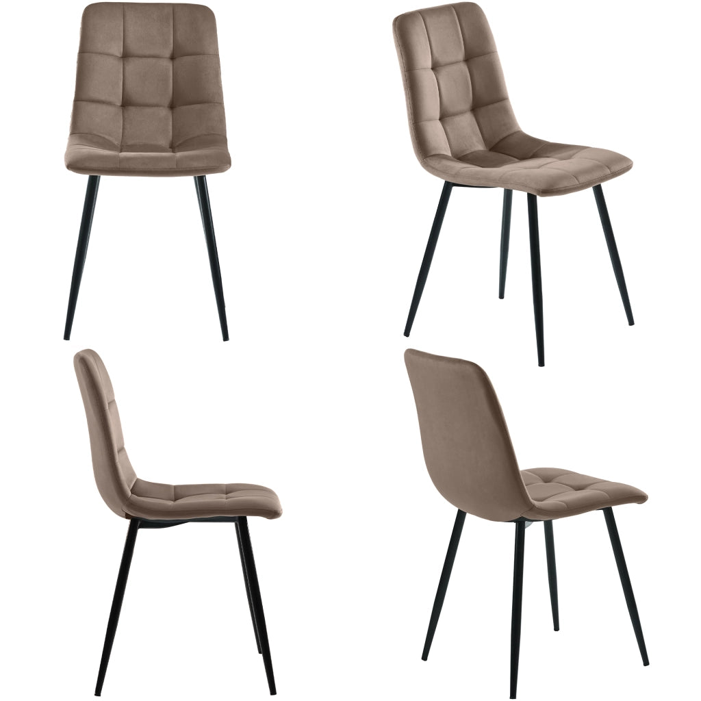 Tavolo da pranzo per 4 persone con 4 sedie in velluto piano effetto marmo in MDF e metallo moderno per cucina marrone