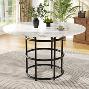 Tavolo da Pranzo Rotondo ¨C MINIMAL ¨C Piano Effetto Marmo MDF, Gambe Metallo Nero, 100x100x76
