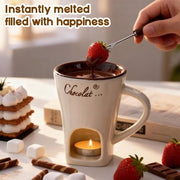 Fonduta di cioccolato Mok 200 ml - Ceramica - Forchetta - Luce a LED - Resistente al lavastoviglie - Riscaldamento a termoaccumulo - Bicchiere per fonduta