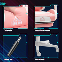 Sedia da Gaming Ergonomica con Orecchie da Gatto Poggiapiedi Retrattile e Schienale Reclinabile 135° Rosa