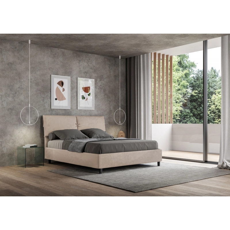 Letto imbottito Matrimoniale 160x210 cm Mados - Con rete,Microfibra,Sabbia