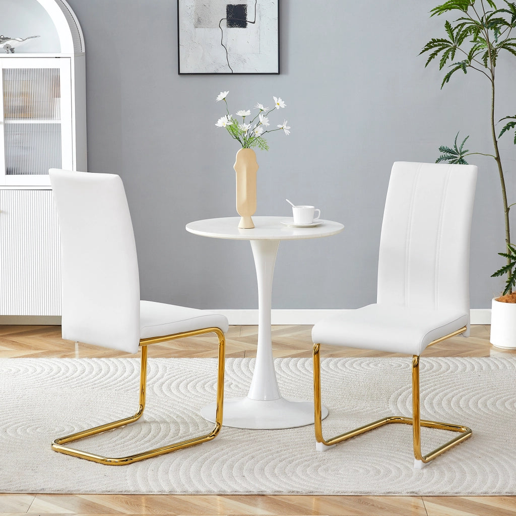 Sedia da Pranzo in Ecopelle ¨C MINIMAL ¨C Bianca, Struttura Metallo Oro