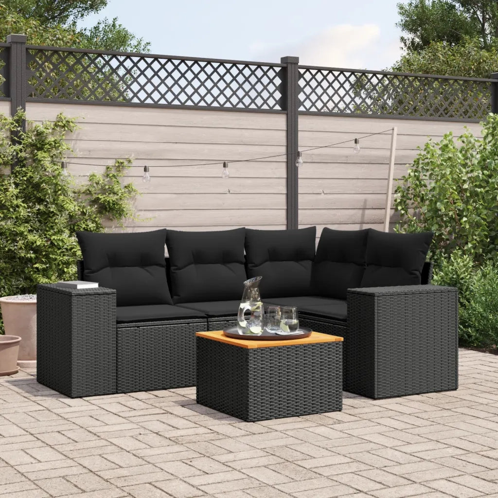 Set Divani da Giardino 5 pz con Cuscini in Polyrattan Nero