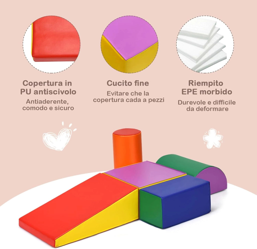 Set di 5 Blocchi con Diverse Forme e Colori, Giocattolo per Arrampicata e Strisciamento, Aiuta i Bambini a Crescere (Colorato)