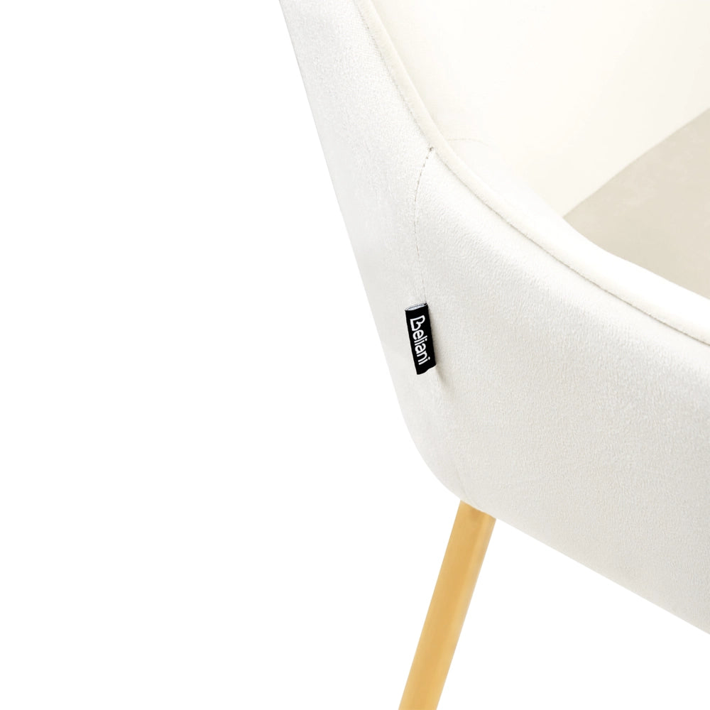 Set di 2 Sedie da Pranzo con Rivestimento in Velluto bianco sporco gambe dorate glamour retrò