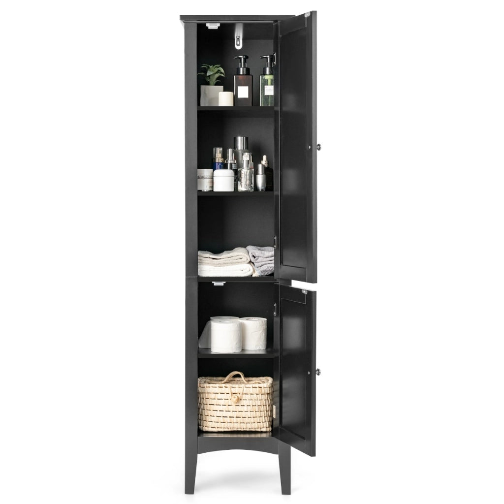 Mobile bagno alto con 2 ante 5 vani, Colonna bagno da terra salvaspazio 37x37x160cm Nero-Armadietti da bagno