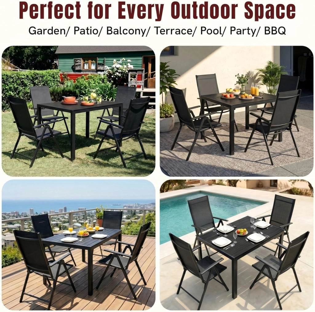 Tavolo da Giardino Moderno in WPC 110 x 70 cm, Tavolo da Pranzo per Esterno per 4-6 Persone, Tavolo da Balcone Salvaspazio in Alluminio, Design Effetto Legno,Nero