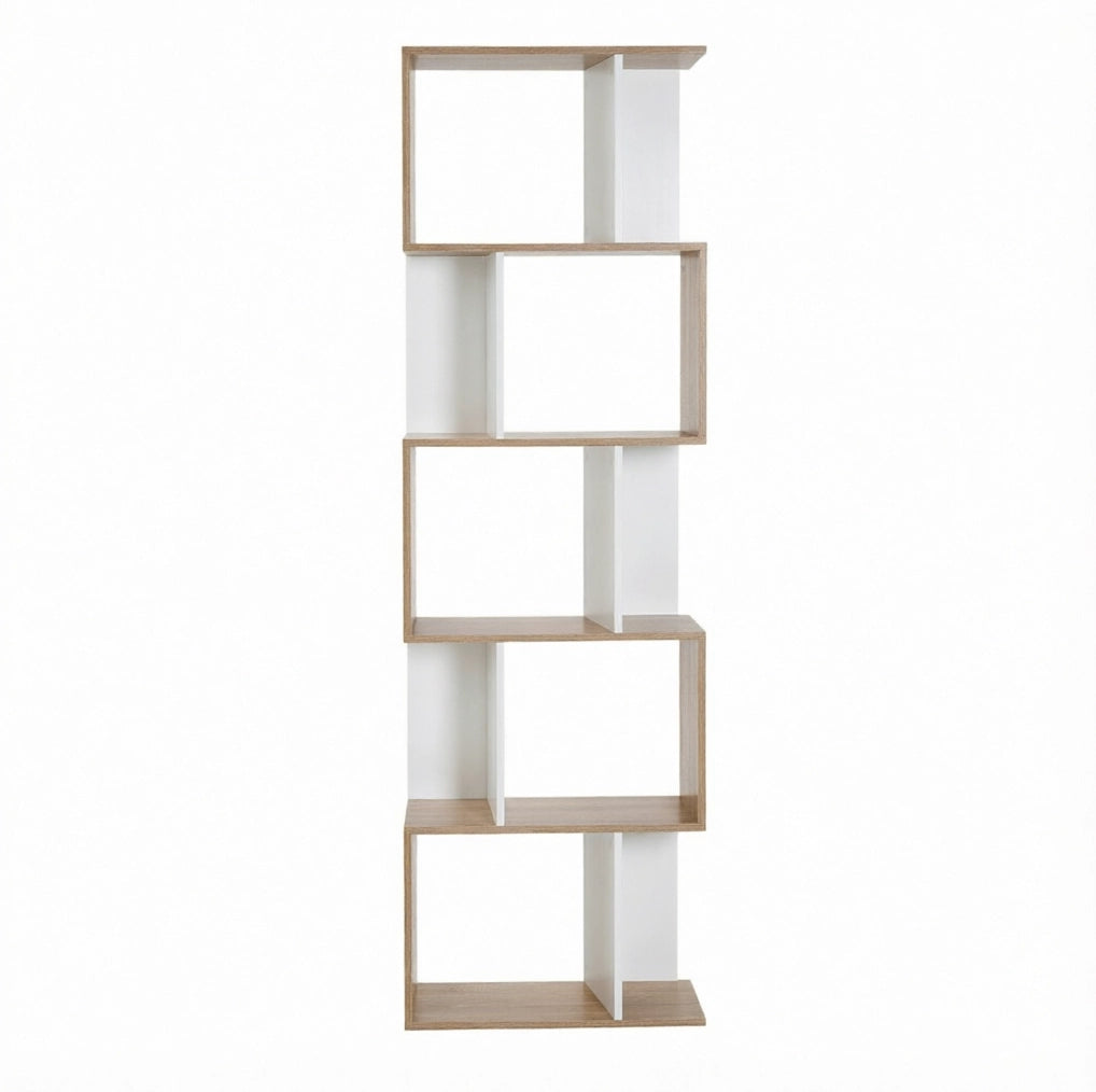 Libreria moderna a S 5 ripiani rovere e bianco 60x24x184,5 cm