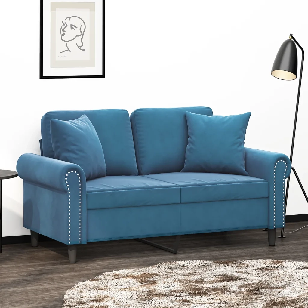 Divano a 2 Posti con Cuscini-Sofa 2 Posti con Cuscini Blu 120 cm in Velluto 299232