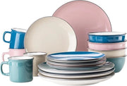 Serviesset vintage per 4 persone - look retro moderno - ceramica - petrol/rossa scura/beige/blu scuro.
