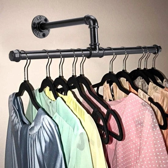 Wandhanger rustico a doppia canna - nero - adatto per abbigliamento e asciugamani