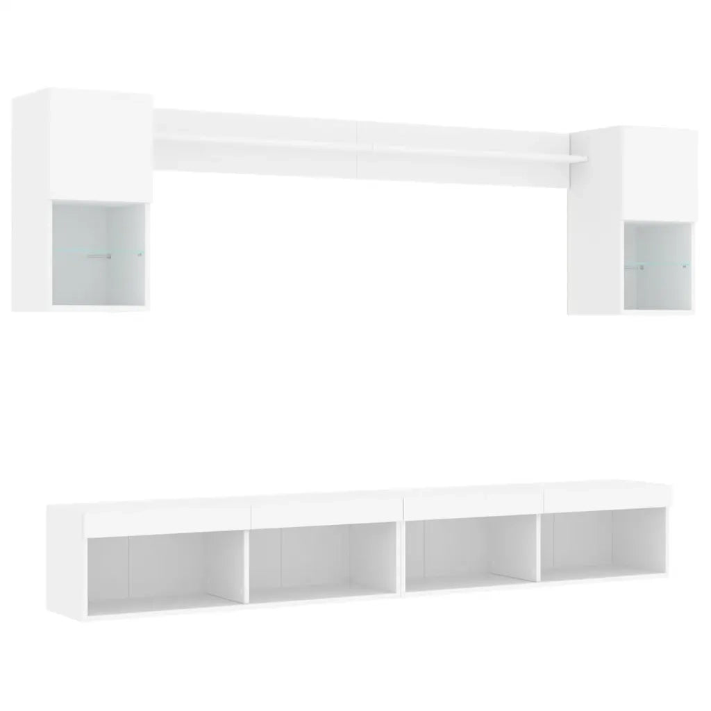 vidaXL Mobili TV a Muro con LED 6pz Bianchi in Legno Multistrato
