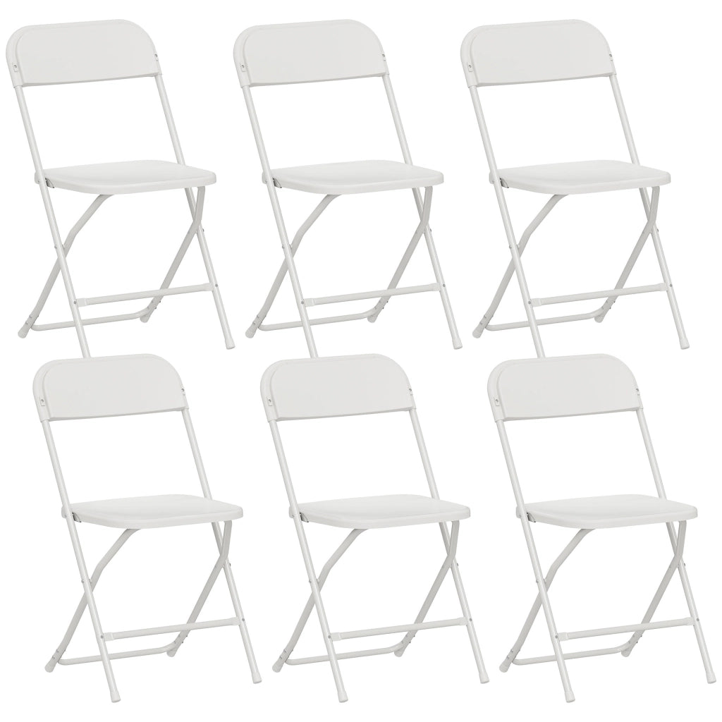 Set 6 Sedie Pieghevoli 45x49x79,5 cm con Fori di Drenaggio in Plastica e Metallo Bianco