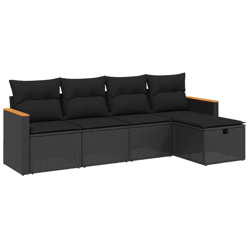 vidaXL Set Divani da Giardino 5 pz con Cuscini in Polyrattan Nero