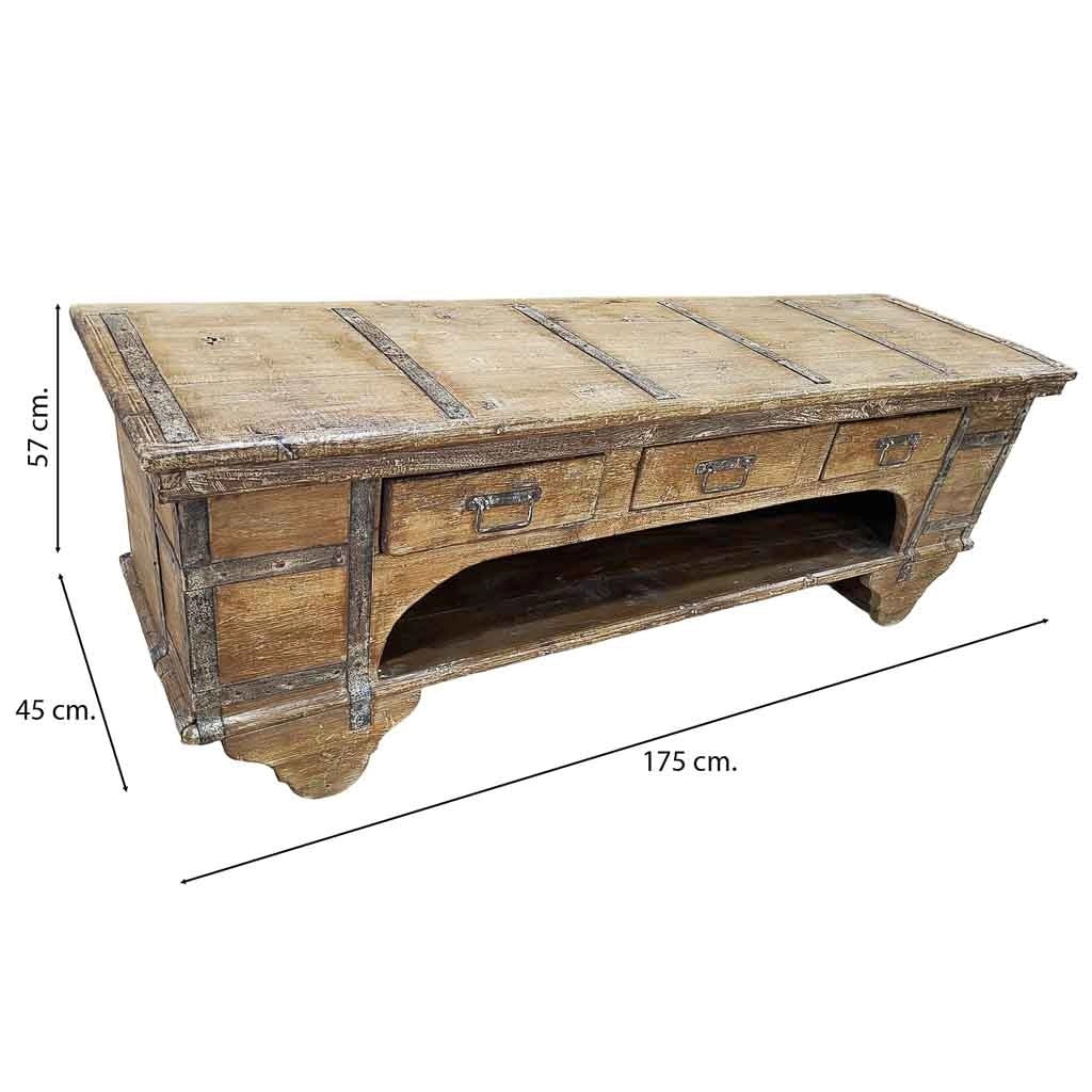 Mobile basso artigianale in legno 165-175x45x57h cm