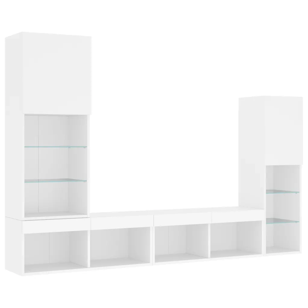 Mobili TV a Muro con LED 4pz-Set di 4 Credenza per TV sospesa Bianchi in Legno Multistrato 726064
