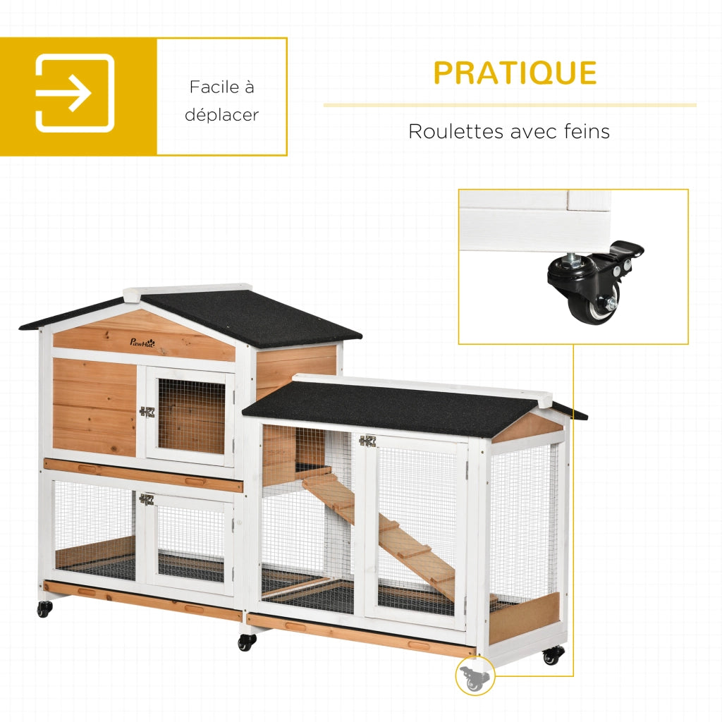Gabbia per conigli a 2 piani ¨C zephmum ¨C giallo 3 ripiani scorrevoli con ruote