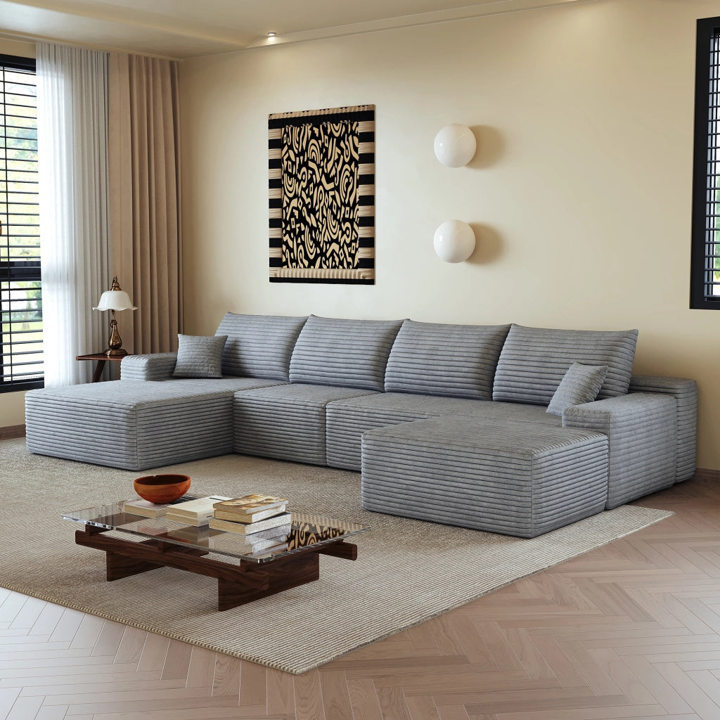 Divano angolare modulare in tessuto con seduta profonda in schiuma ad alta elasticità grigio 270 × 175 × 83 cm