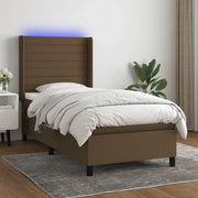 vidaXL Letto a Molle Materasso e LED Marrone Scuro 90x200cm in Tessuto