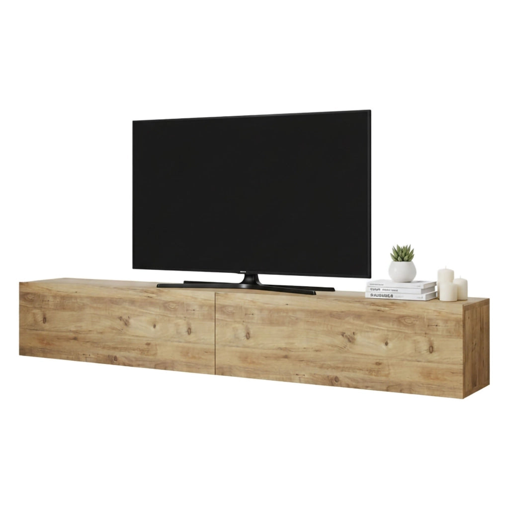 Mobile porta TV Pavone, Credenza da soggiorno, Armadio basso per TV, Base parete attrezzata, 180x32h30 cm, Quercia