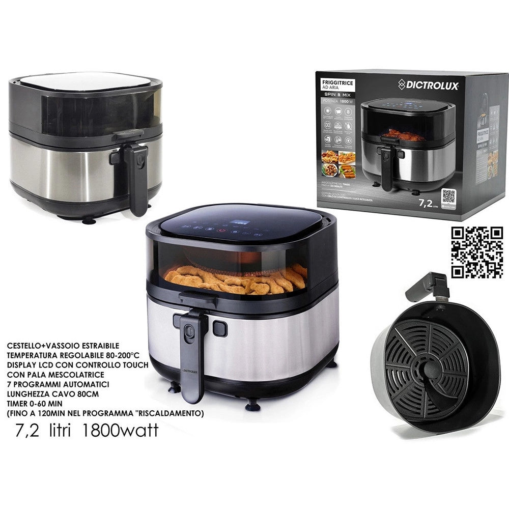 Trade Shop - Friggitrice Ad Aria 7,2lt 1800 Watt Forno Con Luce Integrata Display Lcd Con Tasti Touch -
