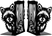 Sostegni Librari in Metallo Resistenti - 2 Pezzi 140 mm Altezza - Decorativi con Disegno di Lupo - Nero - 2 Pezzi